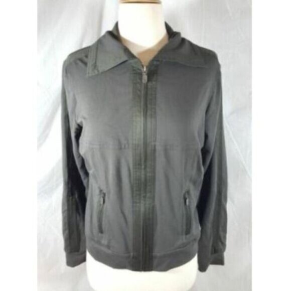 𝅺cabi Brown Jersey Jacket Satin Front Zipper L - Picture 1 of 6